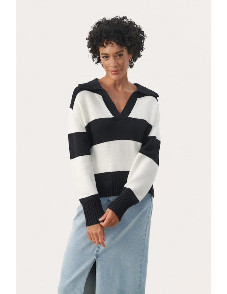Part Two ElindaPW PU Dark Navy Bold Stripe