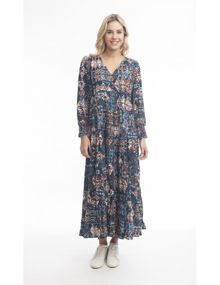 Orientique Strauss Dress V Layers Maxi New Dark Print