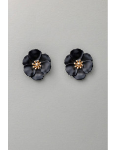 Bow 19 Flower Small Earrrings Pearl Black