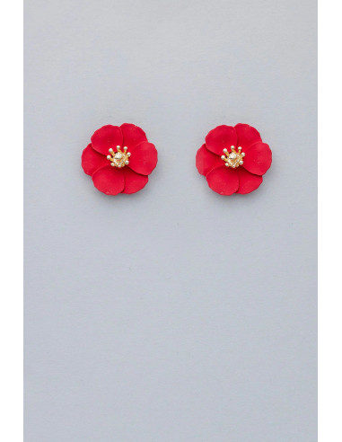 Bow 19 Flower Small Earrings Red