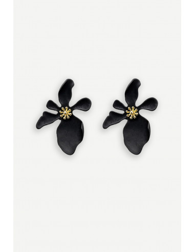 Bow19 Flower Black Earrings