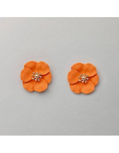 Bow19 Flower Small Earrings Orange