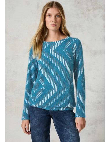 CECIL Big Jacquard Feather Yarn Shirt celestial aqua