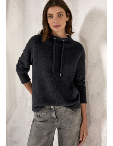 Cecil Solid Feather Yarn T-shirt Black 311479