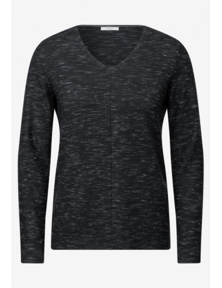 Cecil NOS_Structured V-neck 302767 heather deep Black