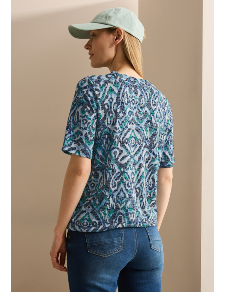 Cecil TOS Burnout T-shirt With Big O Universal Blue