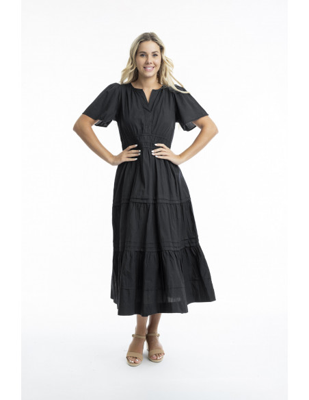 Orientique Essentials Poplin Dress Maxi Ruched Waist Black