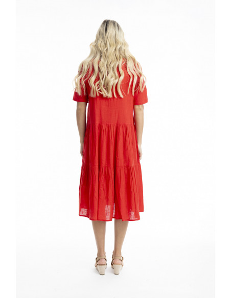 Orientique Essentials Cotton Slub Dress Midi Layered  Scarlet