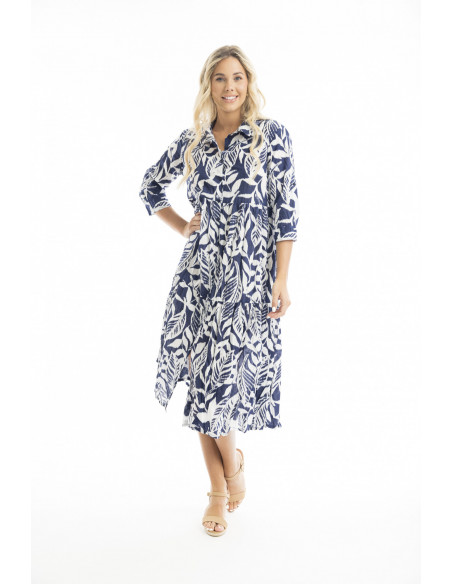 Orientique Hayman Navy Dress Collar Midi Navy
