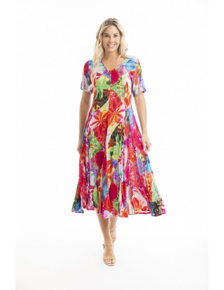 Orientique Jozani Dress Godet Short Sleeve Rosa