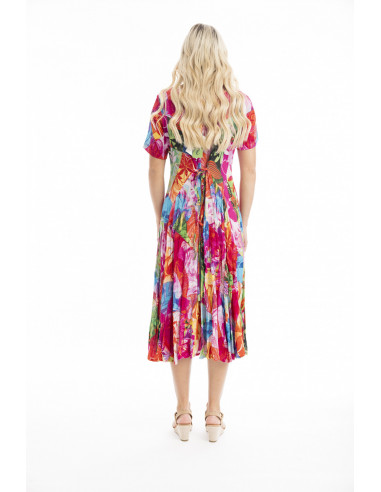 Orientique Jozani Dress Godet Short Sleeve Rosa