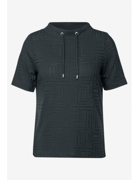 Cecil Jacquard Burn Out Funnel Neck Striped 323115 Slate Khaki