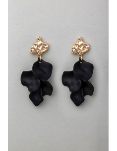 Bow19 Hammered Leaf Earrings Black metal