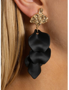 Bow19 Hammered Leaf Earrings Black metal 2