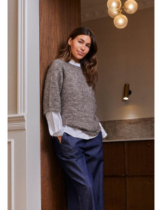 Isay Anna 3/4 Sleeve Pullover Taupe Melange