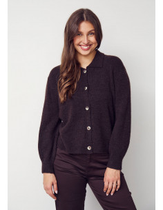 Isay Anna Colar Cardigan Dark Brown Melange