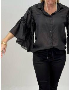 Gemini Annora Frilled Tencel Blouse Svart