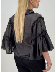 Gemini Annora Frilled Tencel Blouse Svart 2