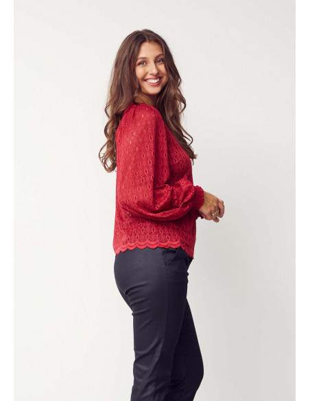 Isay Katty Lace Blouse Warm Red