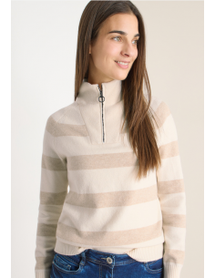 Cecil Cosy Striped Troyer 303753 Desert Beige