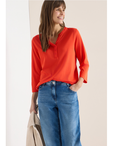 Cecil Solid Button Tunic 324647 Cherry Tomato