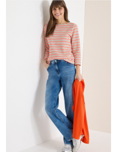 Cecil Multi Stripe Knit T-shirt 324668 Cherry Tomato 2