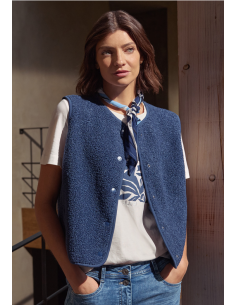 Cecil NOS Curly Fake Wool Vest 220309 Sporty Denim