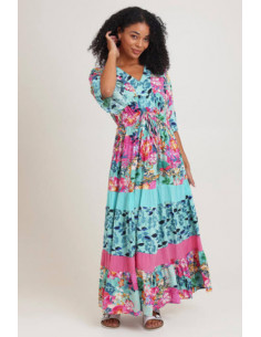 Orientique Selaron Dress V Neckline Maxi Layers Turkos