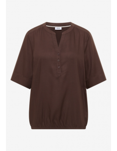 Cecil NOS Solid Splitneck Blouse 346416 Macchiato Brown 2