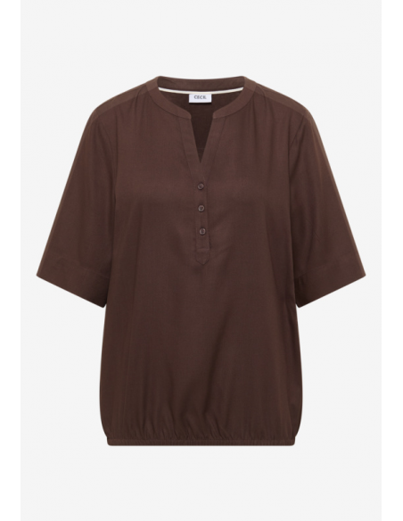 Cecil NOS Solid Splitneck Blouse 346416 Macchiato Brown