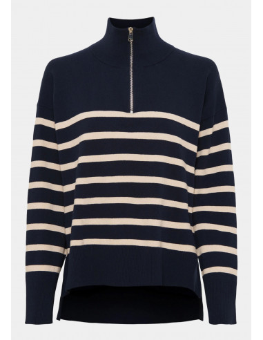 Isay Frigga Zip Pullover Navy/Sand Strip